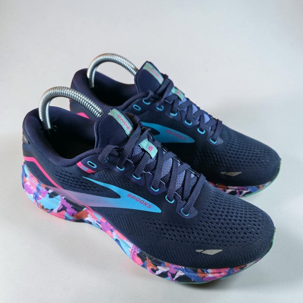 Brooks Ghost 15 Shoes Womens Size 9.5 Wide Eclipse Baja Blue Camo Running Gym
